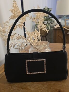 Y&S Handbags Black Evening Clutch with Silver-Tone Frame